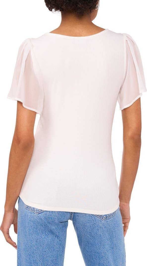 1.STATE Flutter Sleeve Rib Knit T-Shirt – Size L – NWT – Light Pink V-Neck