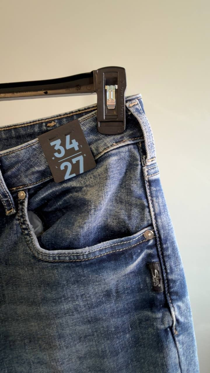 Silver Jeans Chelsea Ripped Boyfriend Straight Ankle Jeans Malabar 34 NWT $94