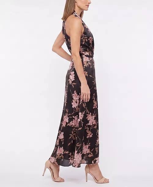 Taylor Women’s Floral V‑Neck Fit & Flare Dress Black Rose Mauve 16 NWT $129