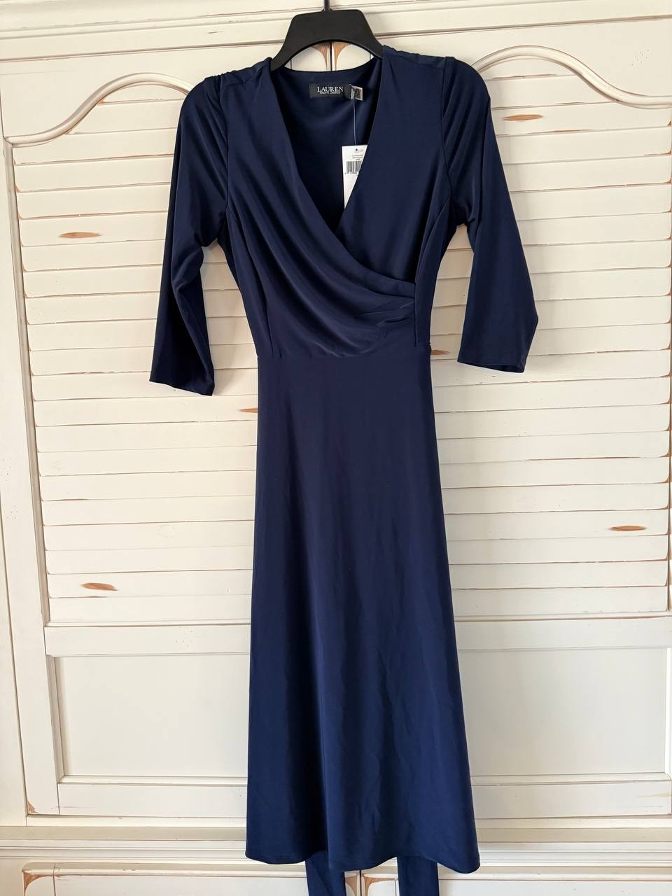Lauren Ralph Lauren Surplice Jersey Dress Lighthouse Navy Size 4 NWT $145