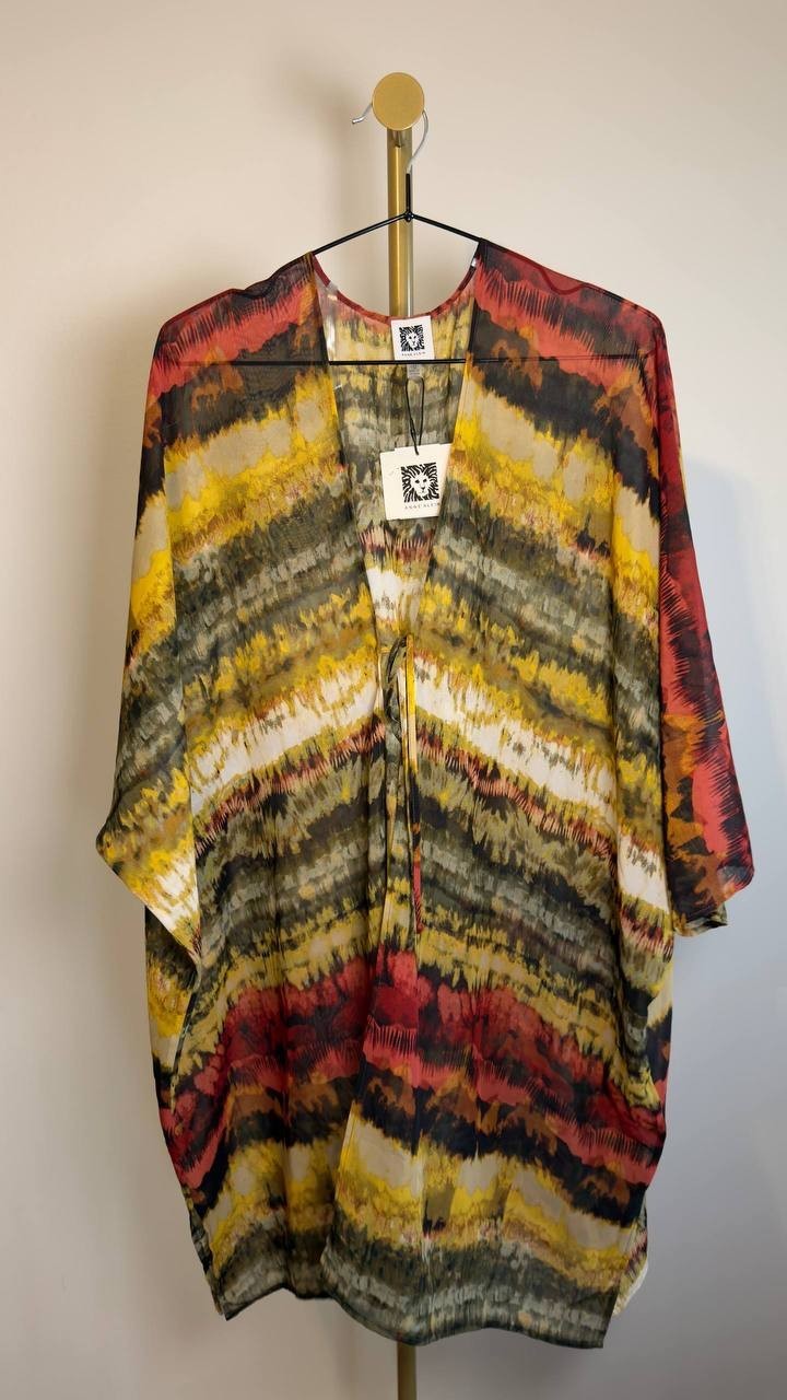 Anne Klein Women’s Tie‑Dyed Tie‑Neck Kimono Multi 1SZ NWT $89