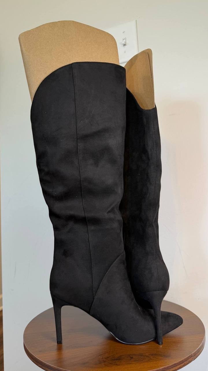 Nine West Razla Wide Calf Knee High Boots Black 7.5M Faux Suede $189 NWB