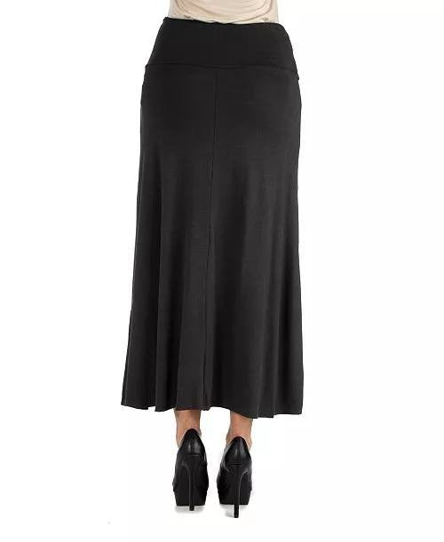 24Seven Comfort Apparel Elastic Waist Maxi Skirt Black PL NWT $52