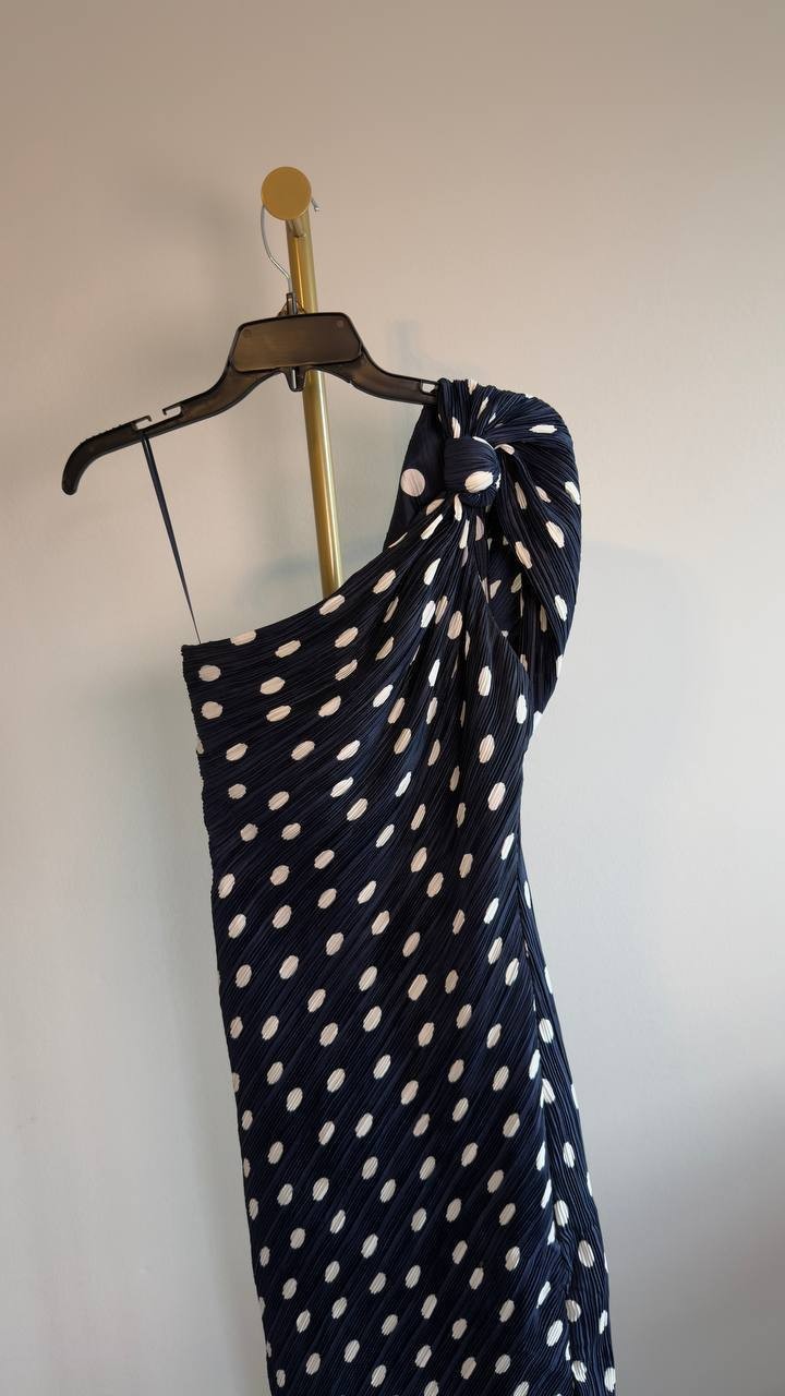 Cult Gaia Terre Dress One‑Shoulder Plissé Gown 2 Small Dot Deep Lake NWOT $898