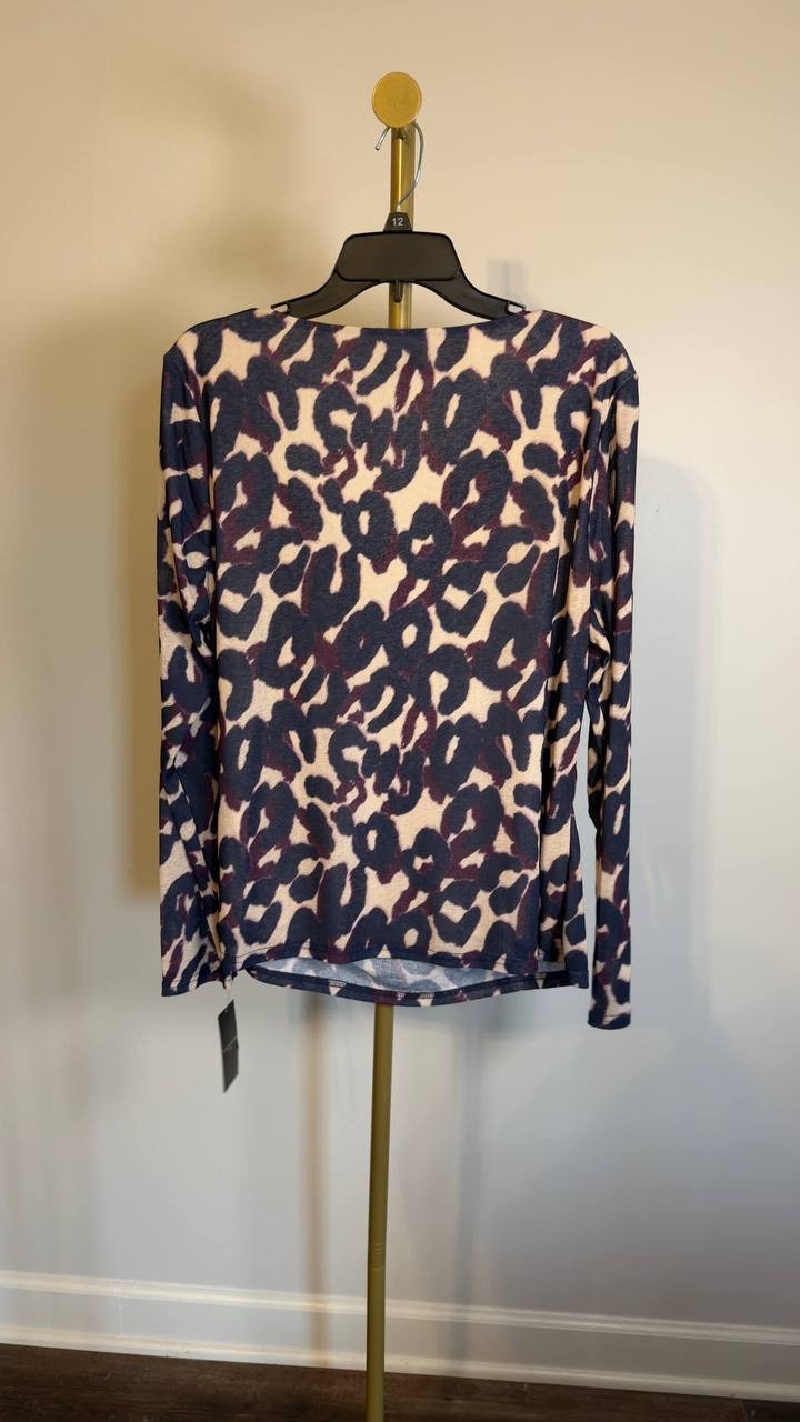 Tahari ASL Abstract Print Cowl Neck Top Plum Leopard XL NWT $79
