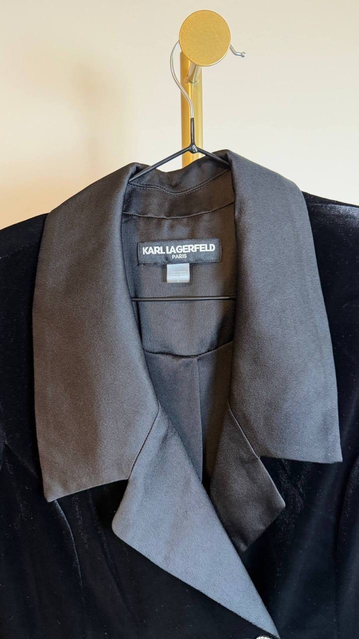 Karl Lagerfeld Paris Stretch Velvet Blazer Dress Black 8 $188 NWT