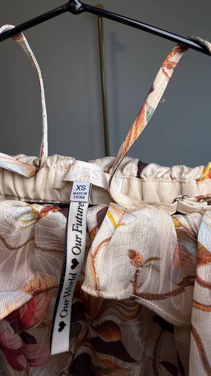 GUESS Printed Off‑The‑Shoulder Lucy Top Natural Magnolia XS NWT $89