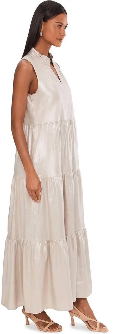 Vince Camuto Tiered Ruffle Maxi Dress Smocked Waist Neutral XL NWT $129
