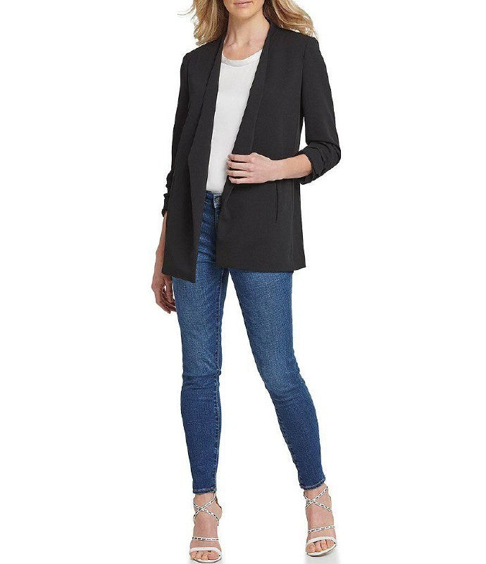 DKNY Scuba Crepe Ruched Open‑Front Jacket Black XL NWT Modern Chic MSRP$99