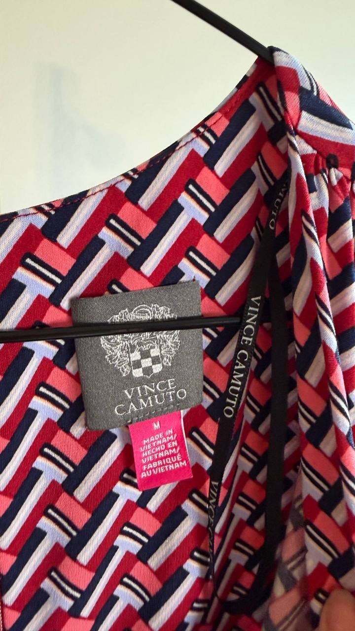 Vince Camuto Women’s Cap Sleeve Printed Maxi Dress Red Blue M $128 NWT
