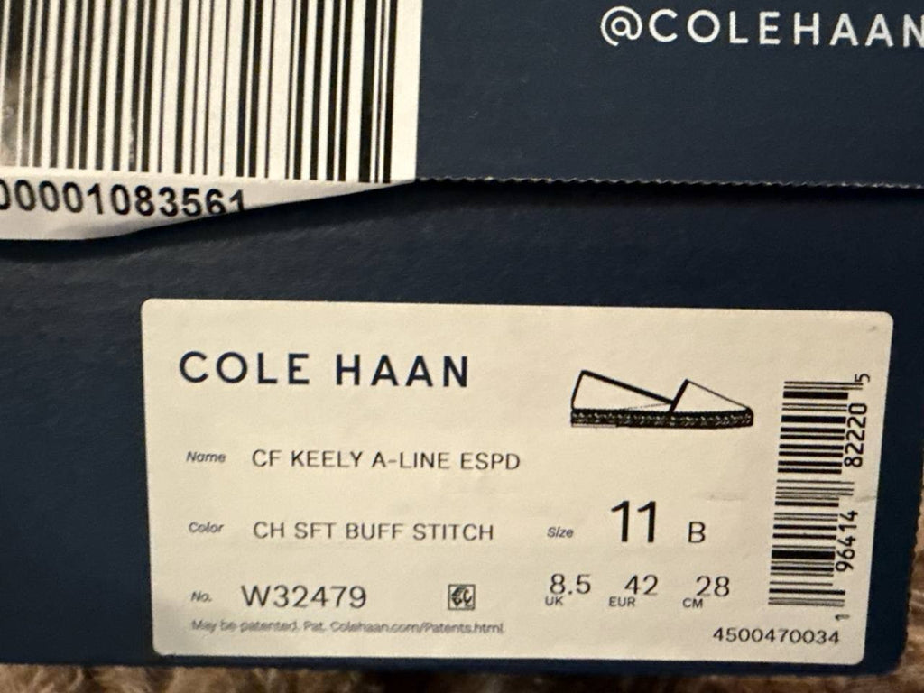 Cole Haan Keely Espadrille Flats–Soft Buff–Size 11B–Polyester/Leather–New in Box