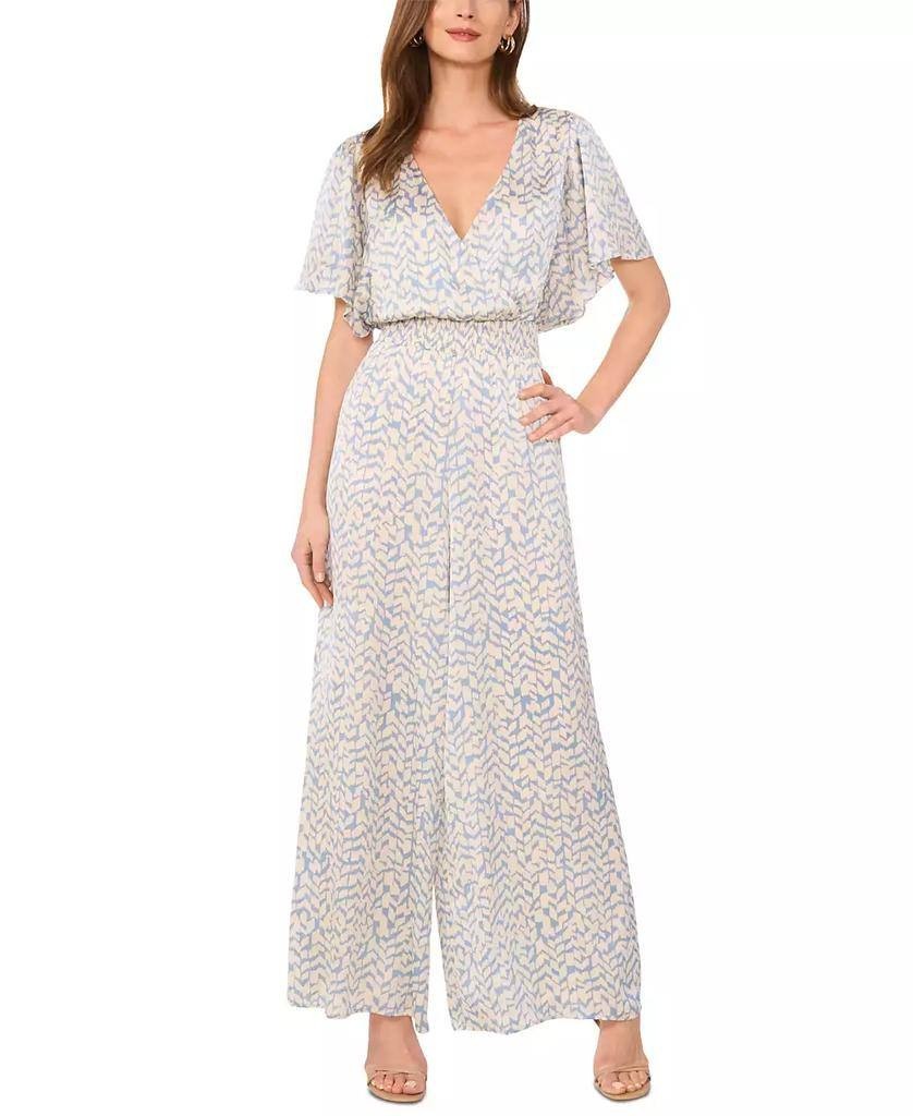 Vince Camuto Blue Floral Flutter-Sleeve Jumpsuit XS Wide-Leg One-Piece