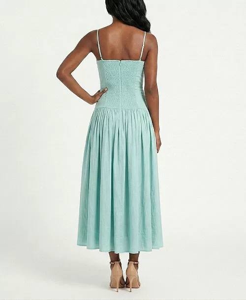 Taylor Shirred Drop Waist Square Neck Midi Dress Seafoam 2 NWT $139