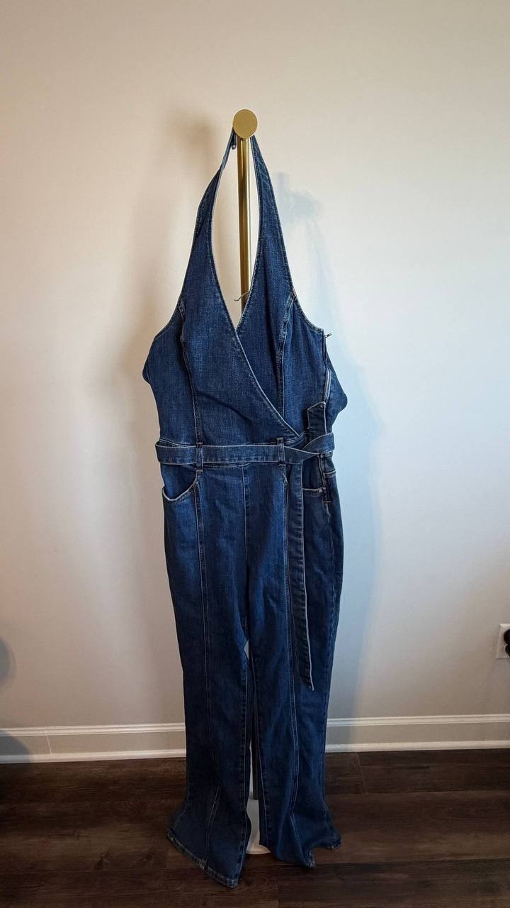 Guess Eco Claire Halter Neck Denim Jumpsuit William Size Mx32 NWT $188