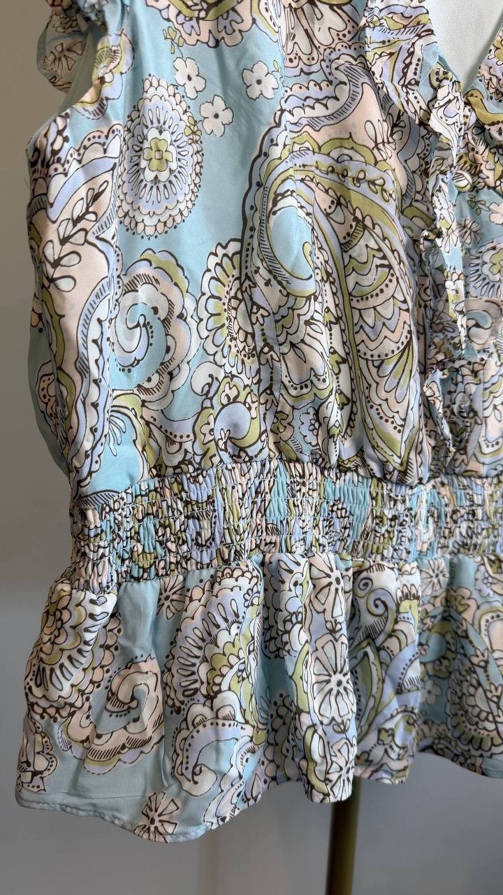 Parker Women’s The Margot Paisley‑Print Ruffled Top Blue Multi L $99 NWT