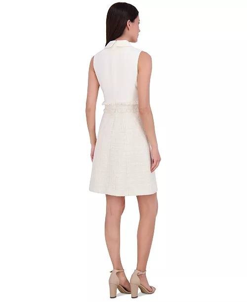 Eliza J Women’s Collared Mixed‑Media Sleeveless Dress White Ivory 6 $158 NWT