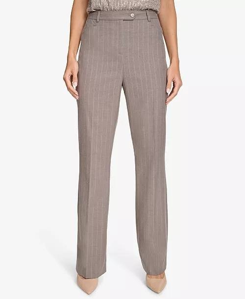 Calvin Klein Straight‑Leg Pinstripe Pants Oyster 16 NWT $99