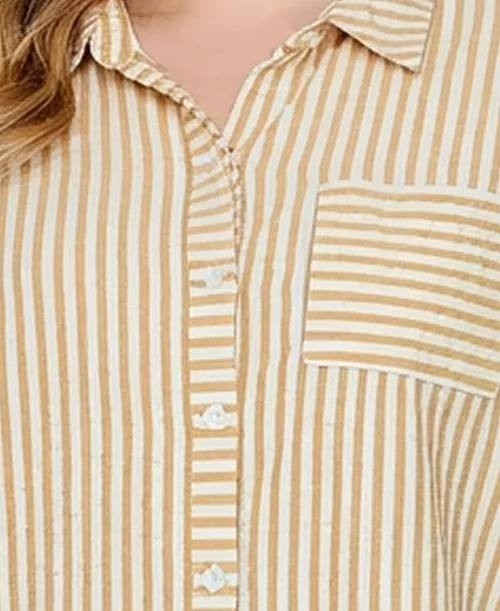 NY Collection 3/4‑Sleeve Roll Tab Button‑Front Top Yellow L NWT $46