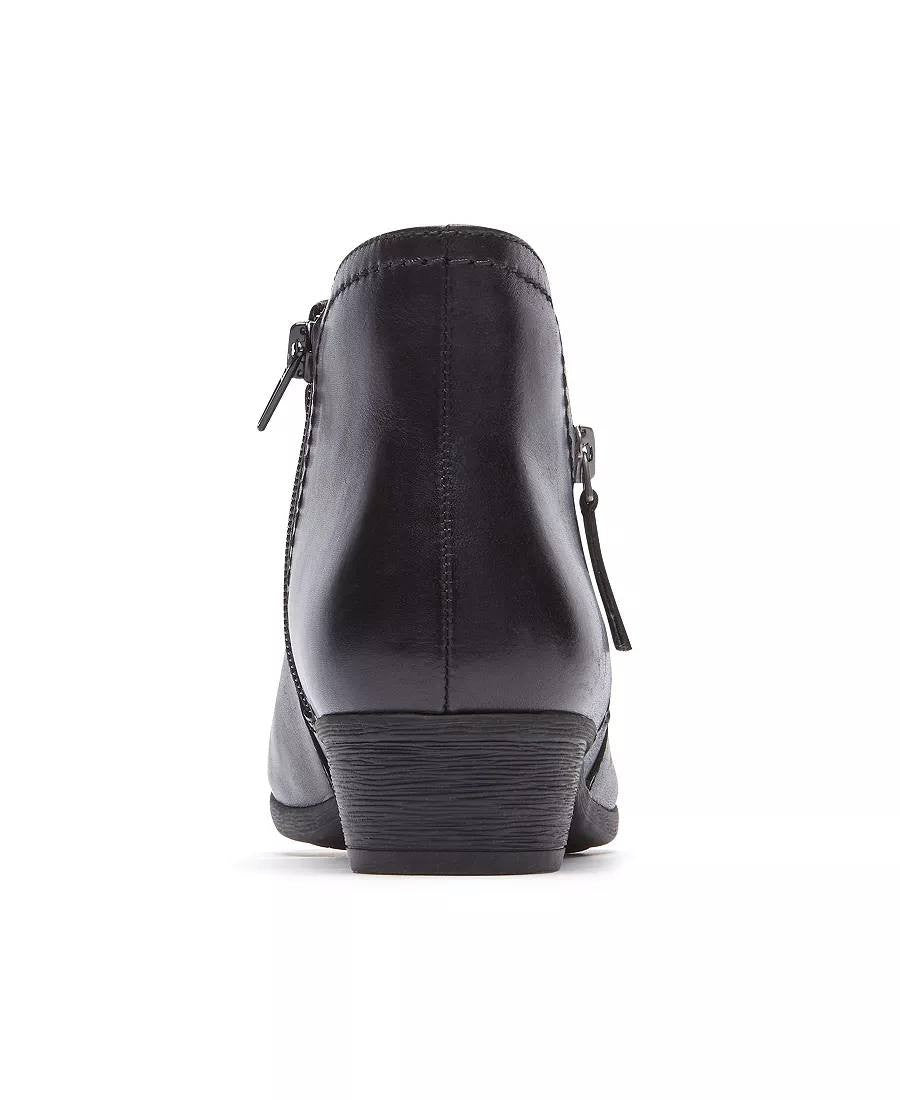 Rockport Carly Booties 7.5M Black Leather Zip Block Heel New in Box