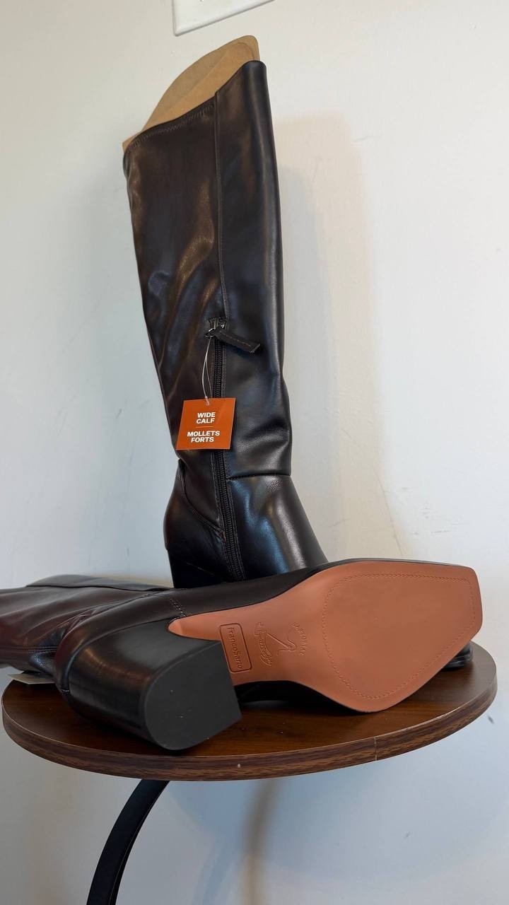 Franco Sarto Jonie Square Toe Zip Tall Boots Black 7.5M Leather $225 NWB