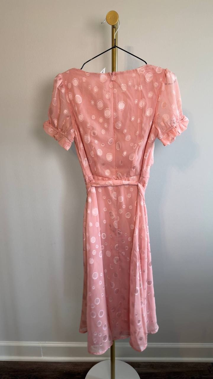 NY Collection Petite Short Sleeve Belted Swiss Dot Dress Mellow Rose PM NWT $41