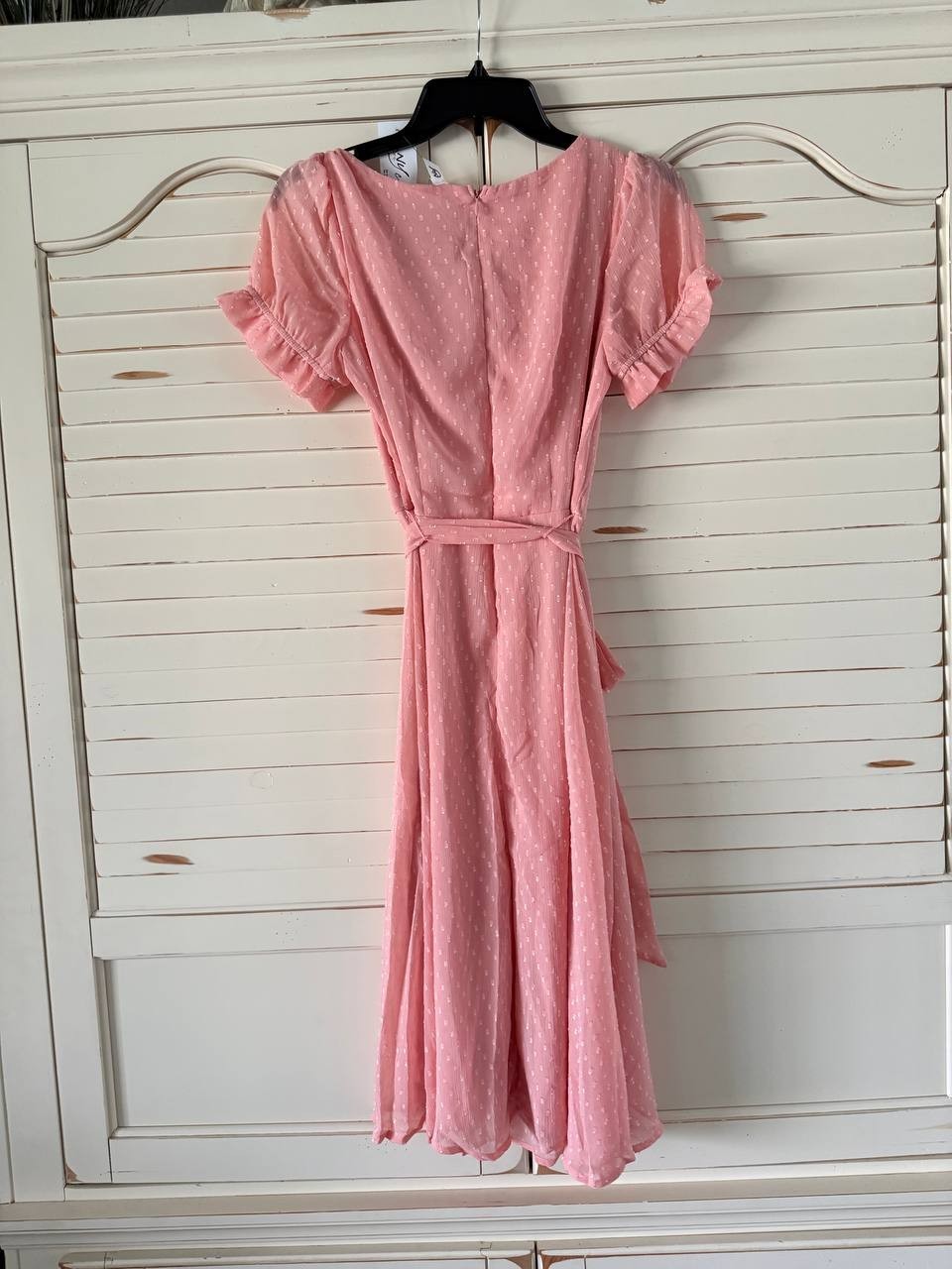 NY Collection Petite Smocked Waist Dress PS NWT Light Pink Short Sleeve A-Line