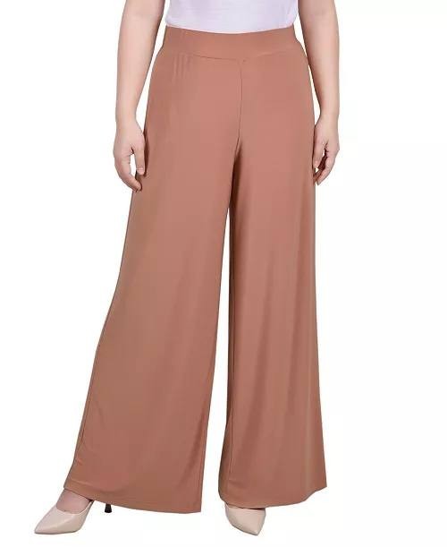 NY Collection Petite Pull‑On Wide‑Leg Palazzo Pant Camel PL NWT $44
