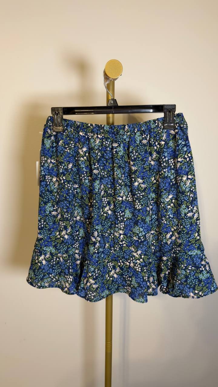 CeCe Women’s Smocked Ruffle Detail Mini Skirt Blue Floral S NWT $69