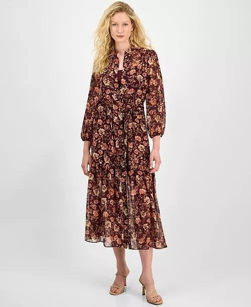Julia Jordan Floral Chiffon Tie‑Waist 3/4‑Sleeve Dress – Size 14 – NWT – $139