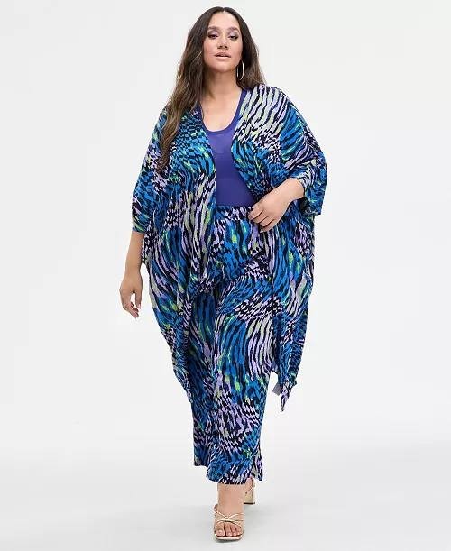 Nina Parker Plus Size Printed Wide-Leg Pants Abstract Animal 2X NWT $79