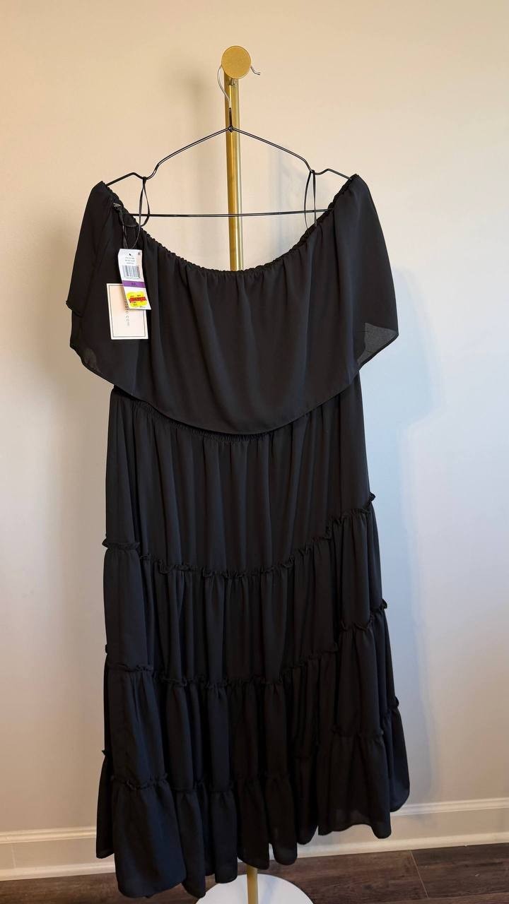 1.STATE Strapless Ruffle Tiered Maxi Dress Black XXL NWT $89