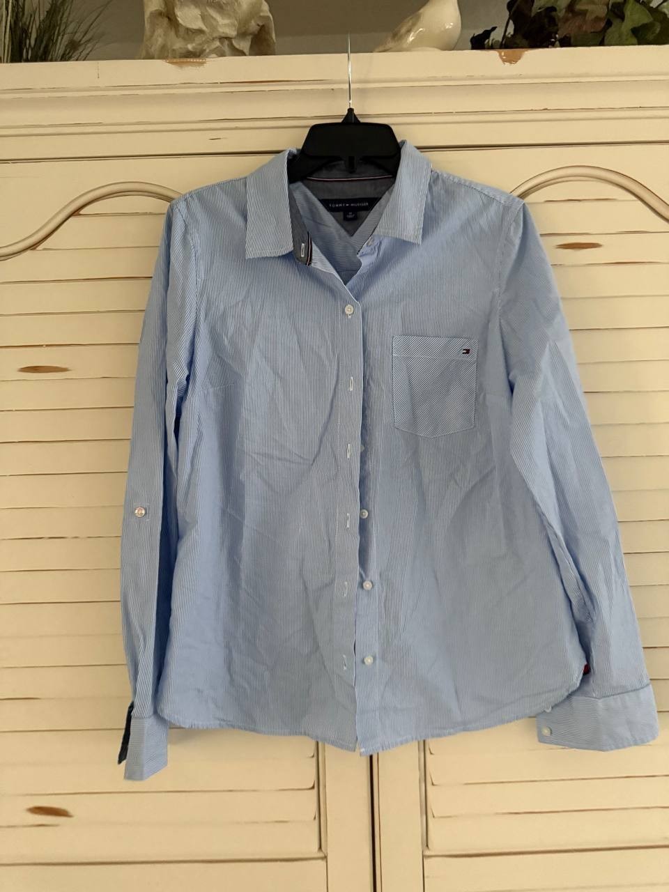 Tommy Hilfiger Core Micro Stripe Long Sleeve Shirt Blue, Size M, Cotton