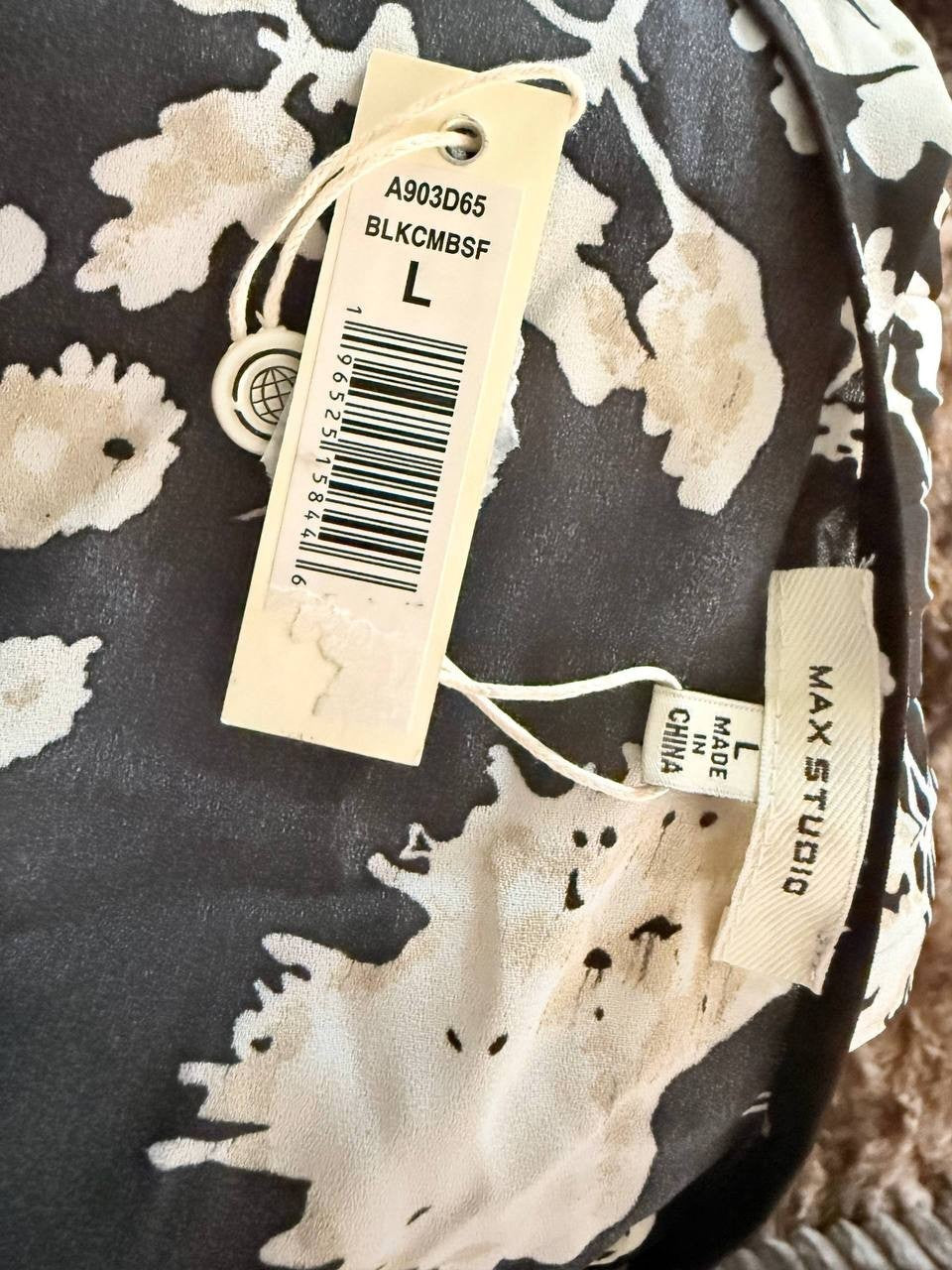 Max Studio Flutter Sleeve Pleated Midi Dress –BlackFloral- Size L – NWT