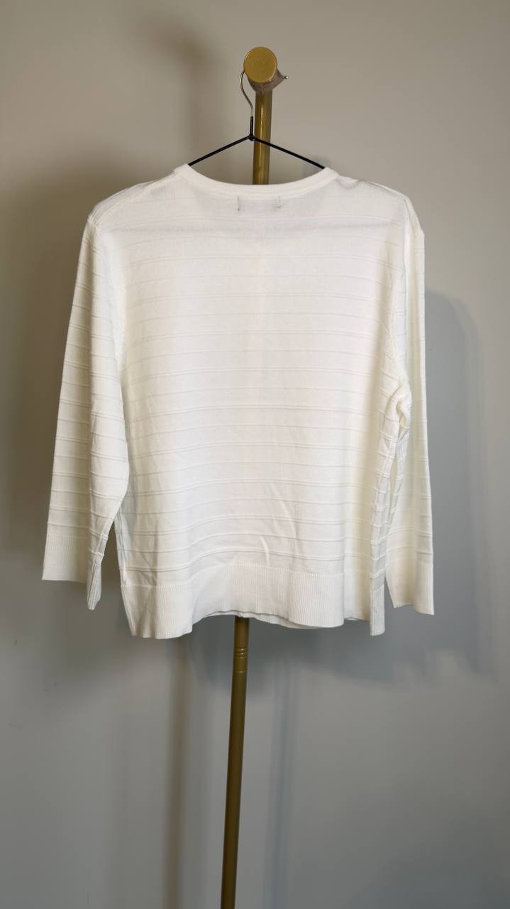 Melissa Paige Ottoman Rib 3/4 Sleeve Crewneck Cardigan White XL NWT $46.50