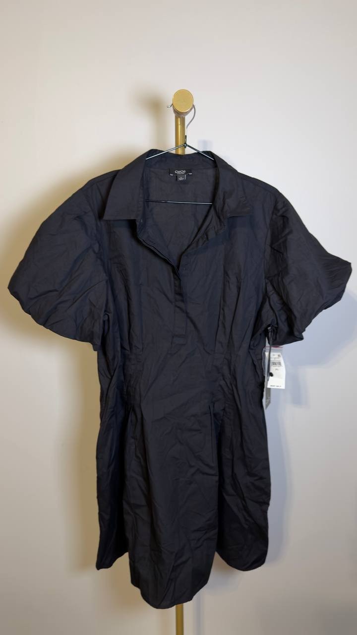 CeCe  Women’s  Puff  Sleeve  Button  Front  Short  Dress  Black  XL  NWT  $89 