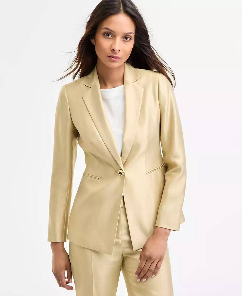Anne Klein Metallic Blazer Safari Size 10 Gold-Tone One-Button NWT MSRP $159