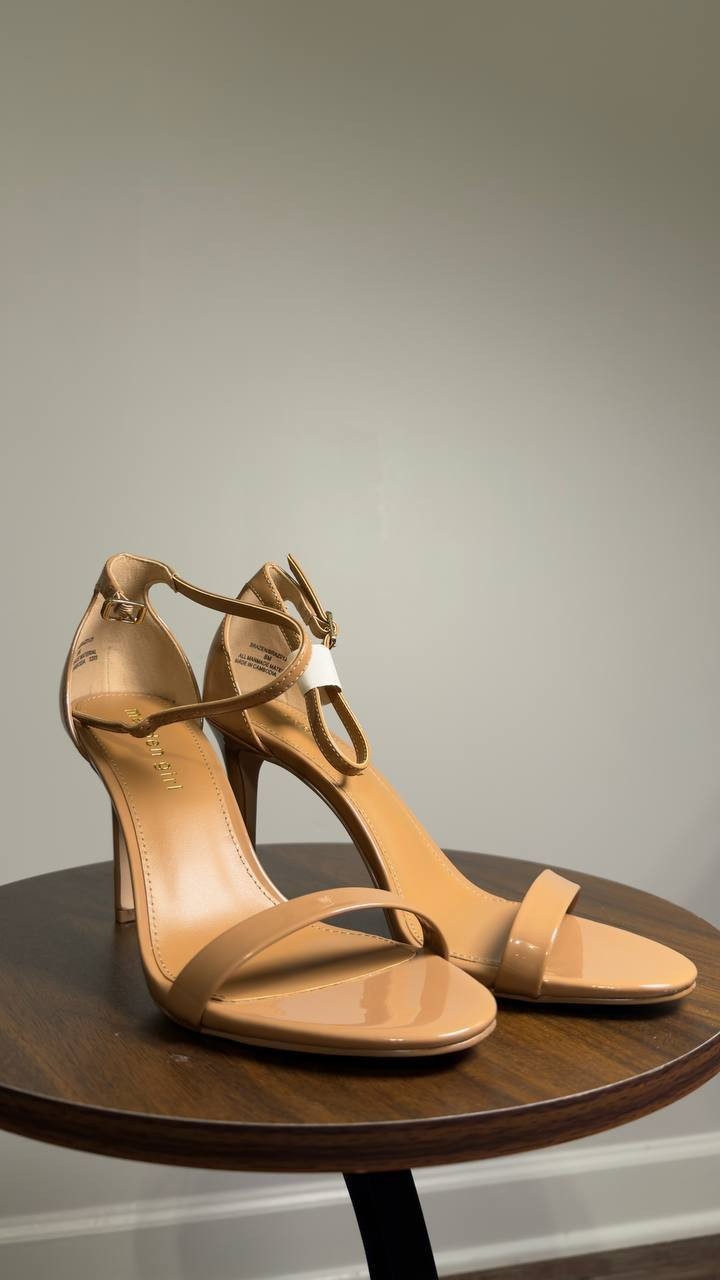 Madden  Girl  Brazen  Stiletto  Dress  Sandals  Nude  Patent  8  New  $55