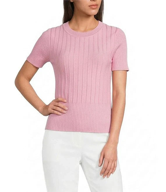 Karl Lagerfeld Paris Ribbed Knit Crew Neck Sweater Light Rose L NWT $69
