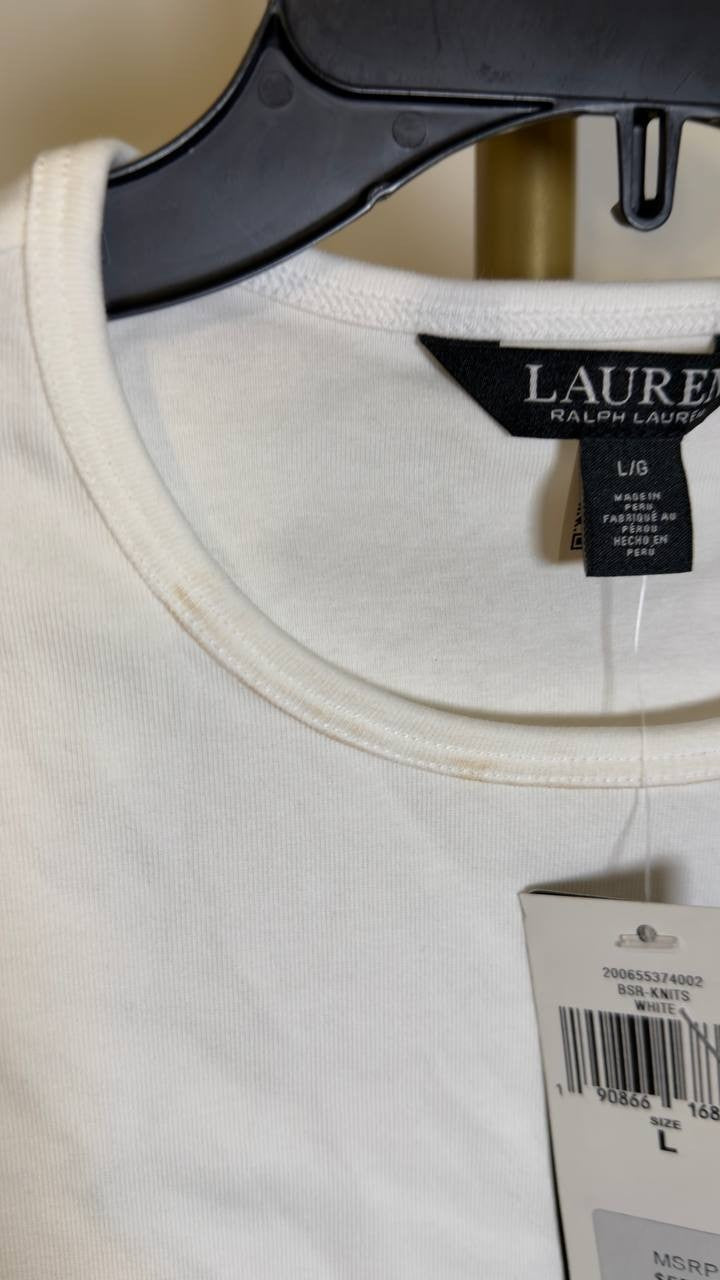 Lauren  Ralph  Lauren  Women’s  Stretch  Cotton  Tee  White  L  NWT  $55