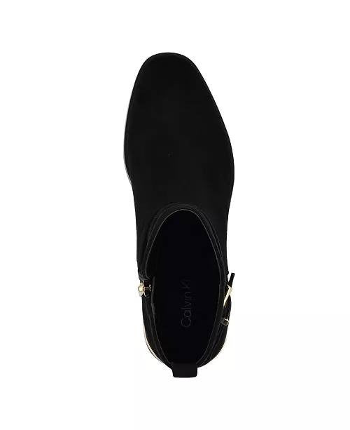 Calvin Klein Jasen Buckle Strap Block Heel Booties Black Women’s 5M