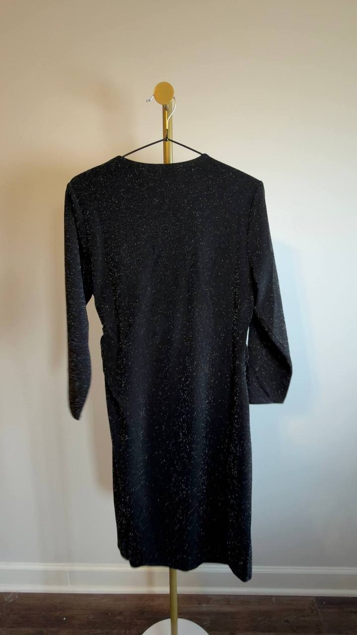 Kasper Twist‑Front 3/4‑Sleeve Glitter Sheath Dress Black M NWT $99
