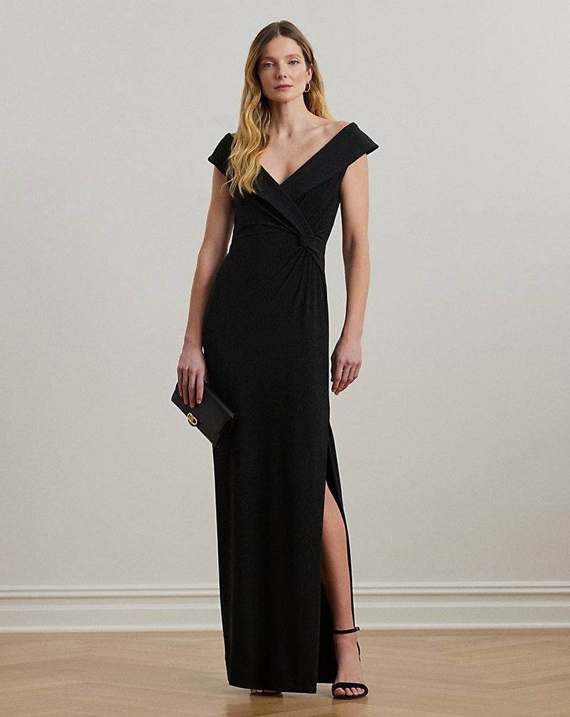 Lauren Jersey Off-the-Shoulder Gown Black 12 NWT Damage $35