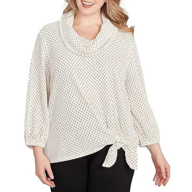 Ruby Rd Plus Honeycomb Chenille Cowl Neck Top Ivory/Black 3X NWT $64