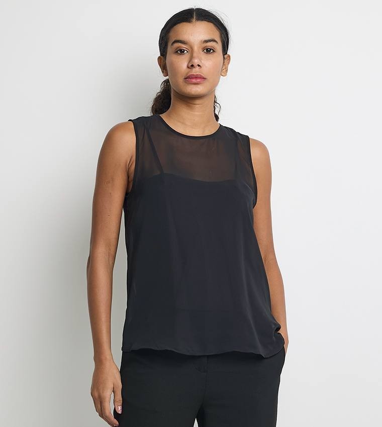 Calvin Klein Sheer Sleeveless Top Black L NWT $69