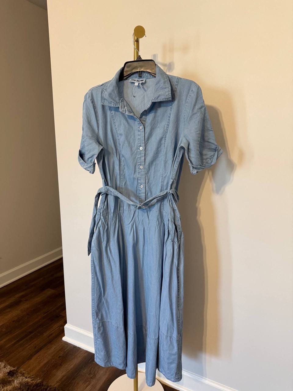 DKNY JEANS Chambray Belted Midi Dress Light Blue L Good Pre‑Owned MSRP$175