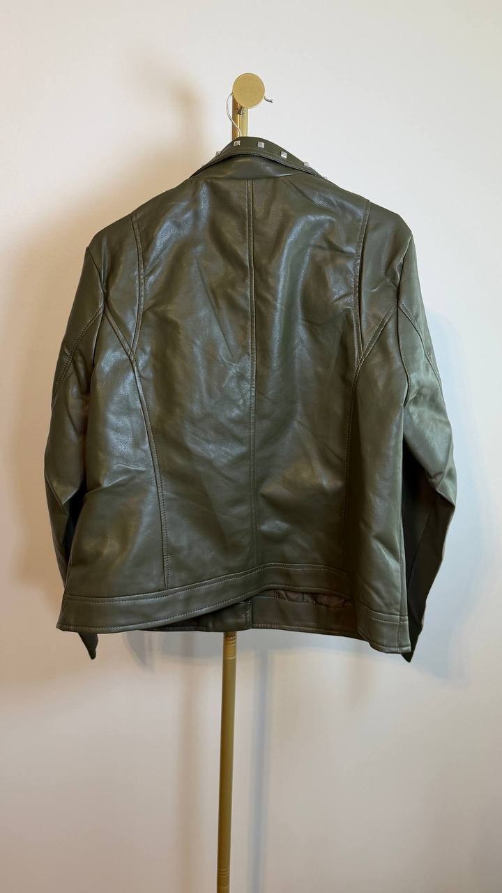 White Mark Women’s Studded Faux Leather Jacket, Size 1X, Color Olive, NWT