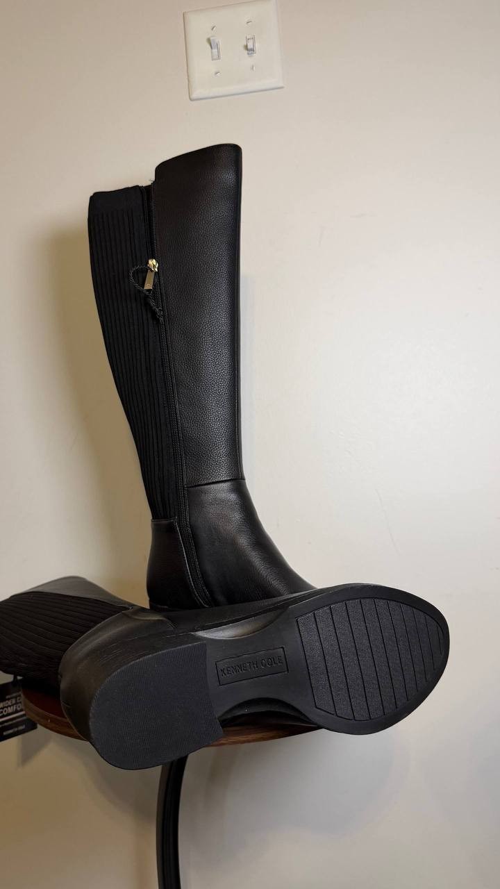 Kenneth Cole Black Leather High Boots 8M NIB MSRP $220