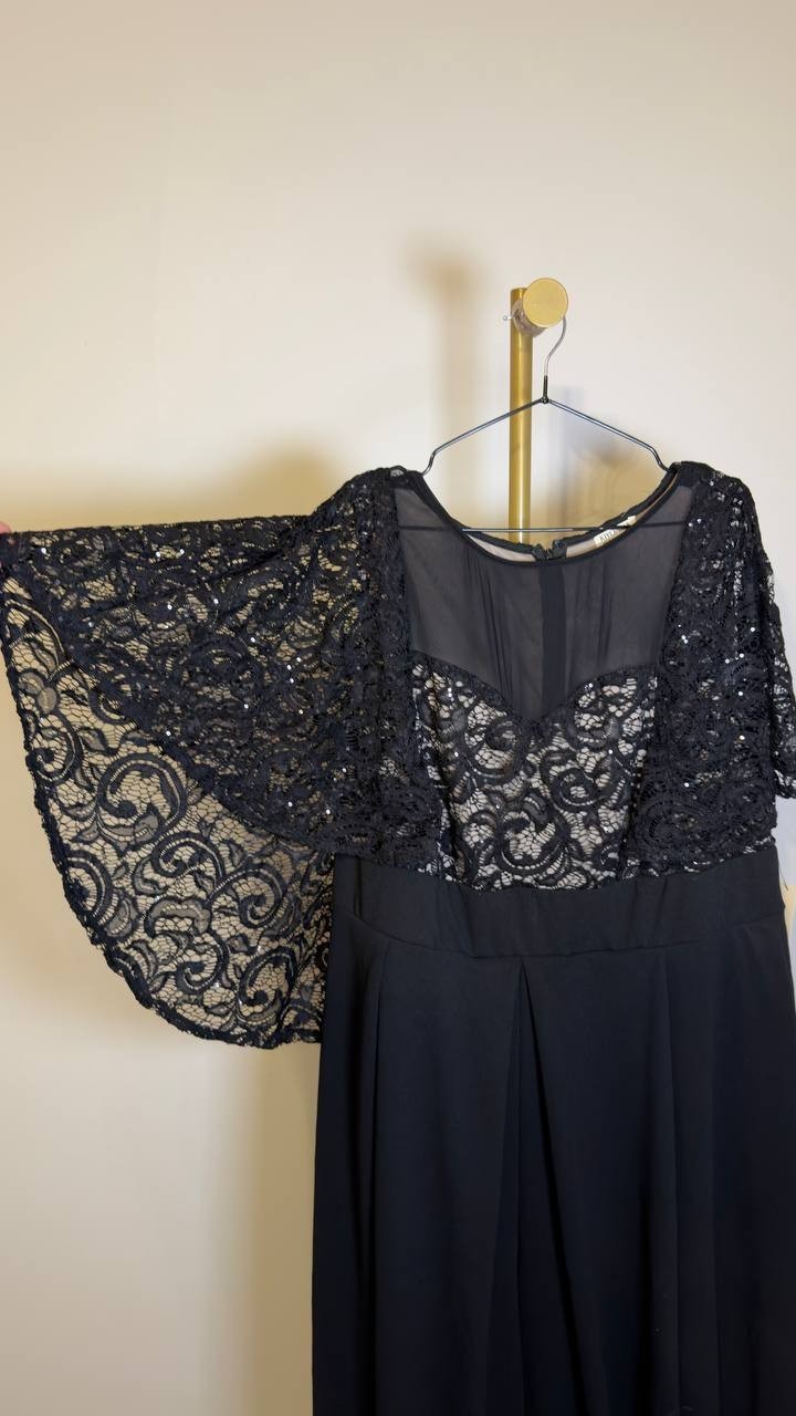Kiyonna Plus Size Alluring Sequins Lace Formal Jumpsuit Black 4X NWT $288
