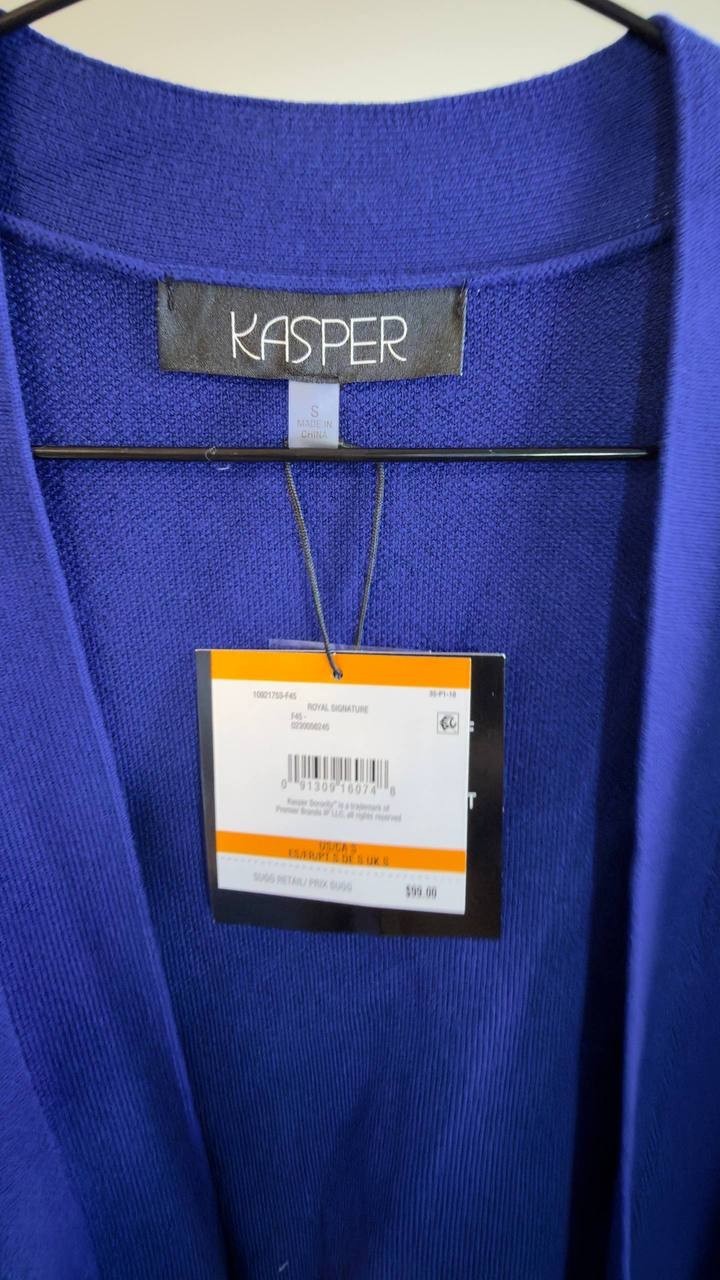 Kasper Open‑Front Long‑Sleeve Cardigan Blue S NWT $99