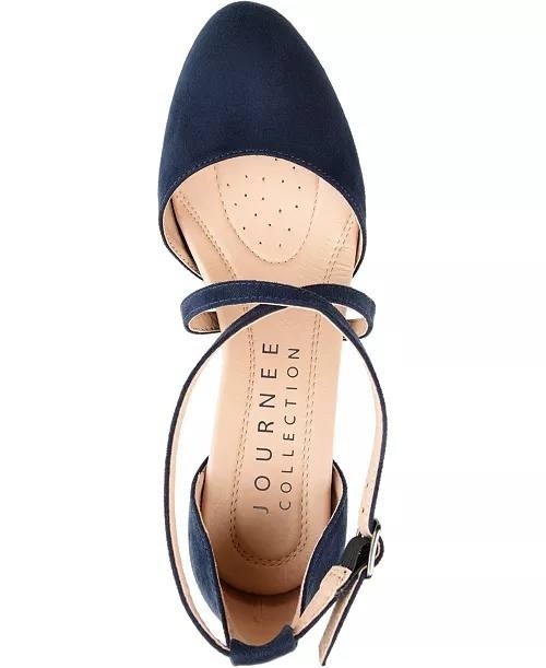 Journee Collection Foster Crisscross Block Heel Pumps Navy 9M Suede $94.99 NWB